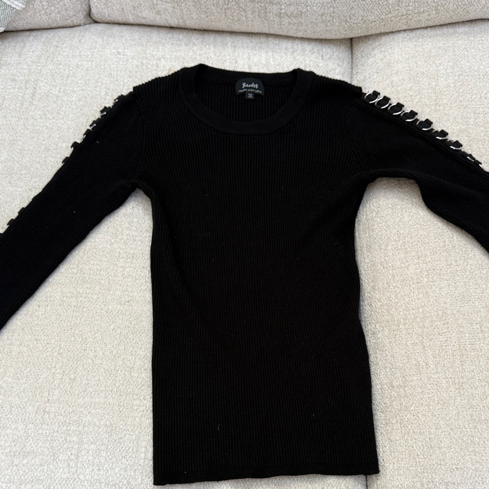 Bardot Black Long Sleeve Top with silver grommet details